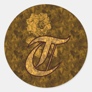 Elegantes Monogramm Initiale T Gold Pfingstrose Fl Runder Aufkleber