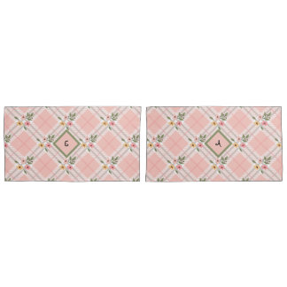 Elegantes Monogramm Karierter Petals Kissenbezug