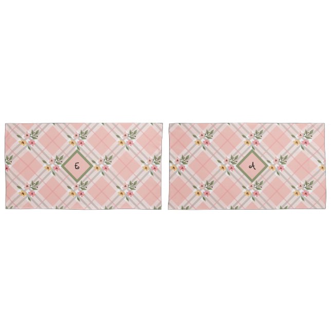 Elegantes Monogramm Karierter Petals Kissenbezug (Vorderseite-Set)