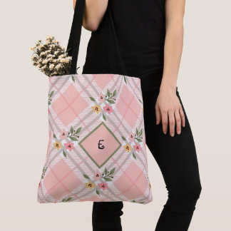 Elegantes Monogramm Karierter Petals Tasche