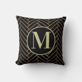 Elegantes Monogramm-Kissen in Schwarz & Gold Kissen