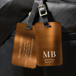 Elegantes Monogramm Kupfer braun gebürstetes Metal Gepäckanhänger