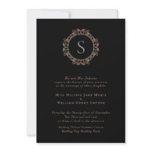 Elegantes Monogramm Kupfer-Rosé Schwarz Hochzeit