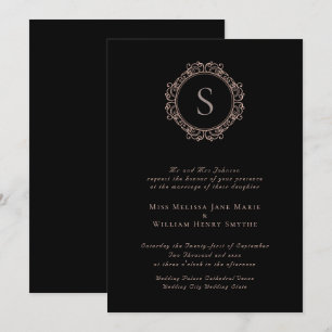 Elegantes Monogramm-Kupfer-Schwarz-Hochzeit Einladung
