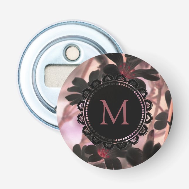 Elegantes Monogramm lila Blumen Flaschenöffner (Vorderseite)