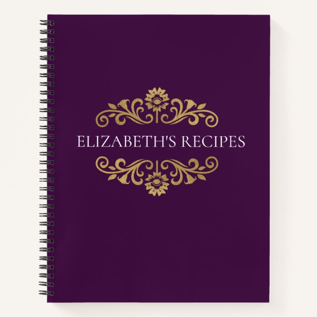 Elegantes Monogramm Lila Goldrezeptorkobuch Notizbuch (Vorderseite)