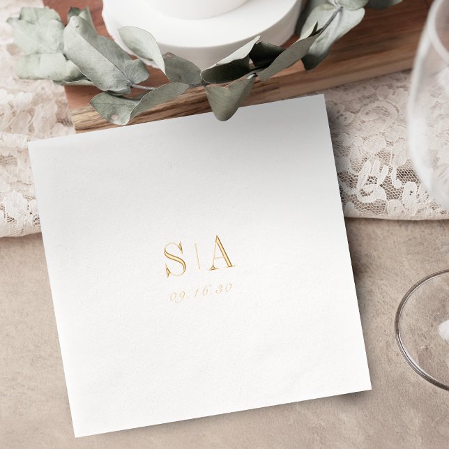 Elegantes Monogramm minimalistisches Hochzeit Servietten Mit Folie (Sophisticated monogram minimalist wedding foil napkins)