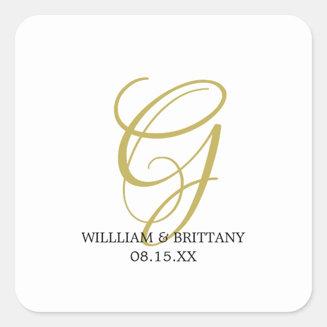 Elegantes Monogramm mit dem Namen Wedding Square S Quadratischer Aufkleber (Vorderseite)