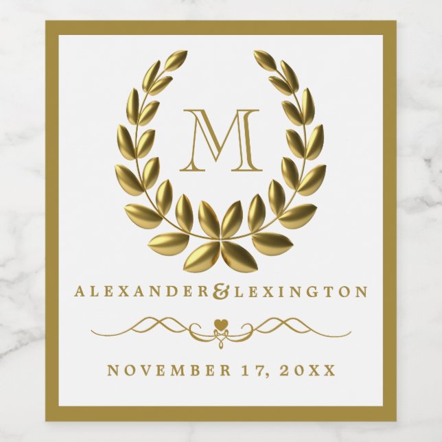 Elegantes Monogramm mit goldener Laurel Wreath-Hoc Weinetikett (Einzelnes Label)