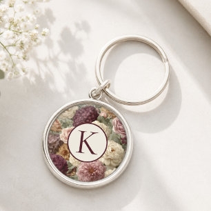 Elegantes Monogramm mit lila Blumenmuster Schlüsselanhänger