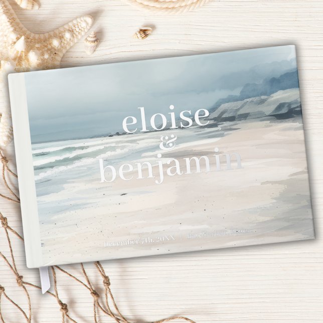 Elegantes Monogramm mit Vows Coastal Wedding Gästebuch (Von Creator hochgeladen)
