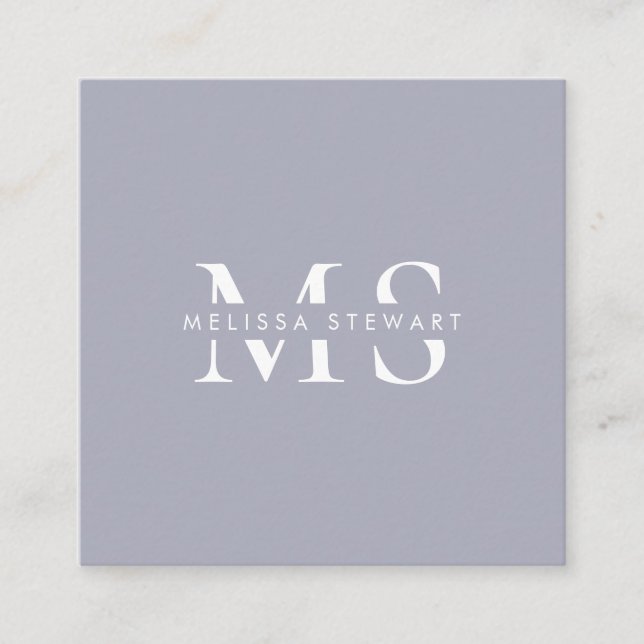 Elegantes Monogramm, modern silbergrau, beruflich Quadratische Visitenkarte (Vorderseite)