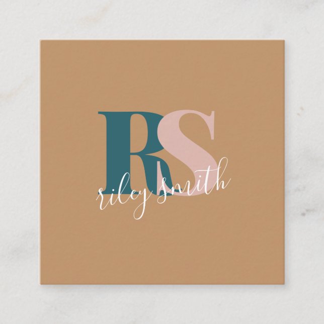 Elegantes Monogramm moderne braun aquamarin berufl Quadratische Visitenkarte (Vorderseite)