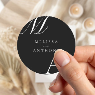 Elegantes Monogramm Moderne Minimalistische Hochze Runder Aufkleber