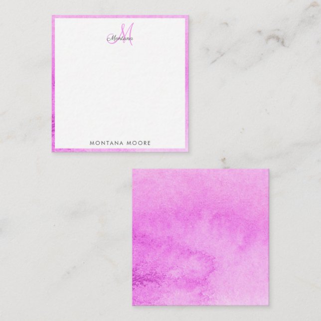 Elegantes Monogramm Moderne rosa Wasserfarbe Abstr Mitteilungskarte (Vorne/Hinten)