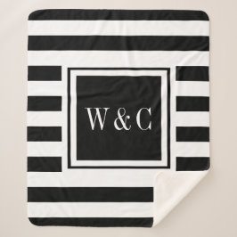 Elegantes Monogramm Moderner Schwarz-weißer Streif Sherpadecke