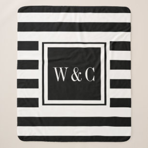 Elegantes Monogramm Moderner Schwarz-weißer Streif Sherpadecke