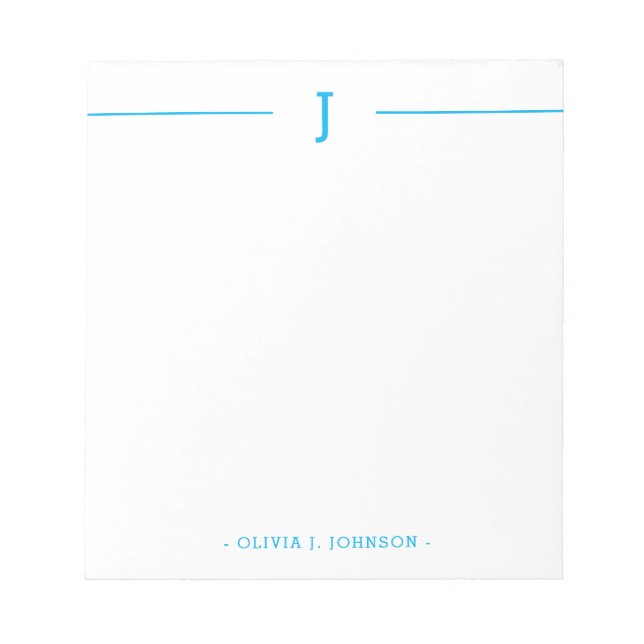 Elegantes Monogramm Modernes, blaues Whitepaper Notizblock (Vorderseite)