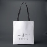 Elegantes Monogramm Modernes Minimalistisch Tasche<br><div class="desc">Personalisieren Sie diese stilvolle Tasche mit Ihrem Namen Initial Monogram. Das Design zeichnet sich durch ein einfaches,  individuelles Monogramm-Design in einer klassischen schwarzen,  modernen minimalistischen Typografie auf schwarzem Hintergrund aus. Einfach anzupassen. Perfekt als Geschenkartikel für alle Ihre Lieben. Nimm dir auch einen.</div>