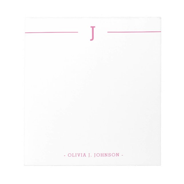 Elegantes Monogramm Modernes Rosa Weißes Notepad Notizblock (Vorderseite)