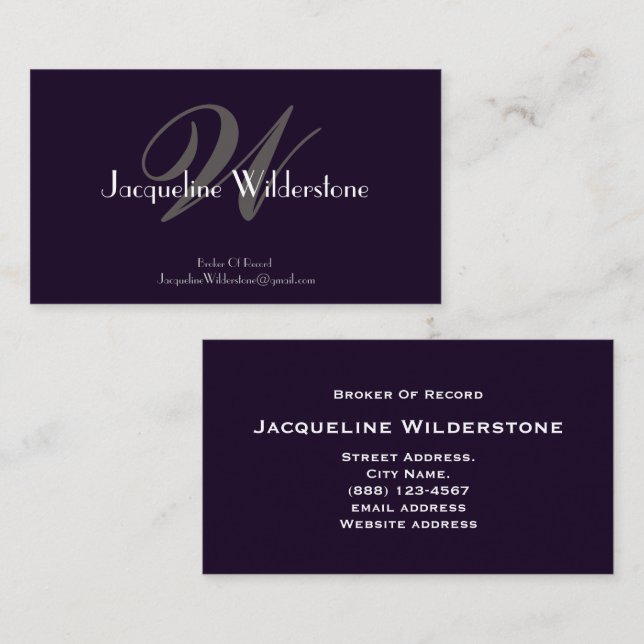 Elegantes Monogramm + Name Berufliches reales Anwe Visitenkarte (Vorne/Hinten)