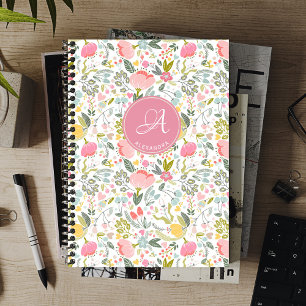 Elegantes Monogramm-Name Blumenmuster personalisie Notizbuch