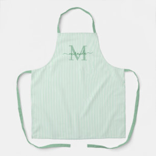 Elegantes Monogramm-Name Grün gestreift Schürze