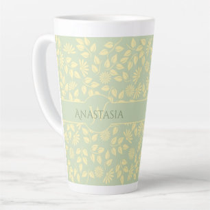 Elegantes Monogramm Name Leaf Muster Pastel Grün Milchtasse