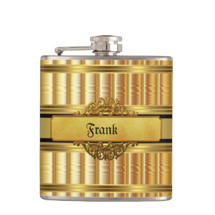 Elegantes Monogramm-Name mit Gold-Metall-Look Flachmann