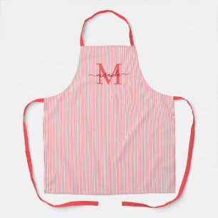 Elegantes Monogramm-Name Rot gestreift Schürze
