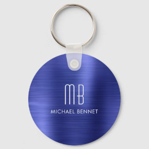 Elegantes Monogramm Navy Blau Faux gebürstetes Met Schlüsselanhänger