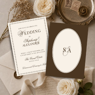 Elegantes Monogramm Old Money Braun & Elfenbein Ho Einladung