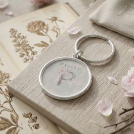 Elegantes Monogramm P: Peonies, Baumrinde und Rebe Schlüsselanhänger
