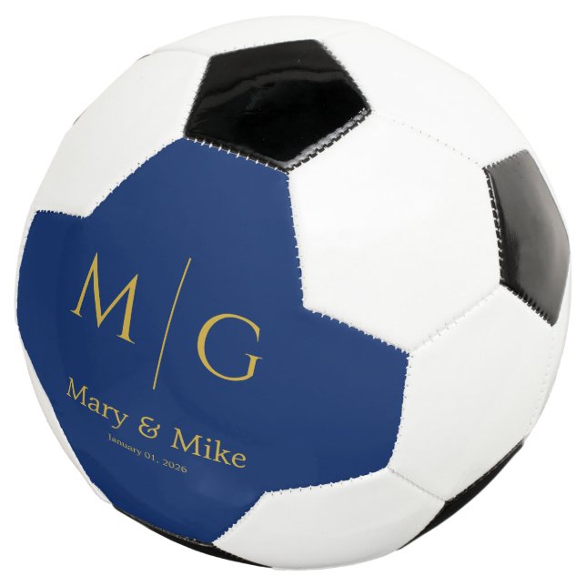 Elegantes Monogramm-Paar Name Navy Fußball (Dreiviertel)