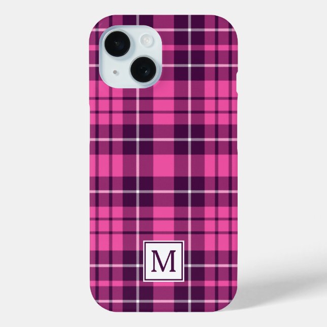 Elegantes Monogramm Pink Kariert Case-Mate iPhone Hülle (Rückseite)