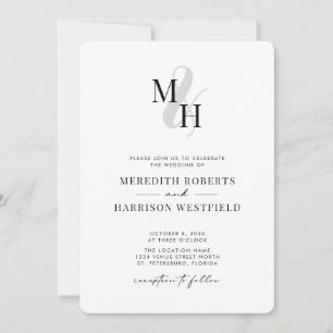 Elegantes Monogramm QR-Code RSVP Minimalistische H Einladung