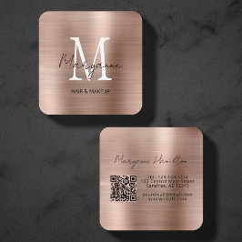 Elegantes Monogramm QR Rosé Pink Quadratische Visitenkarte