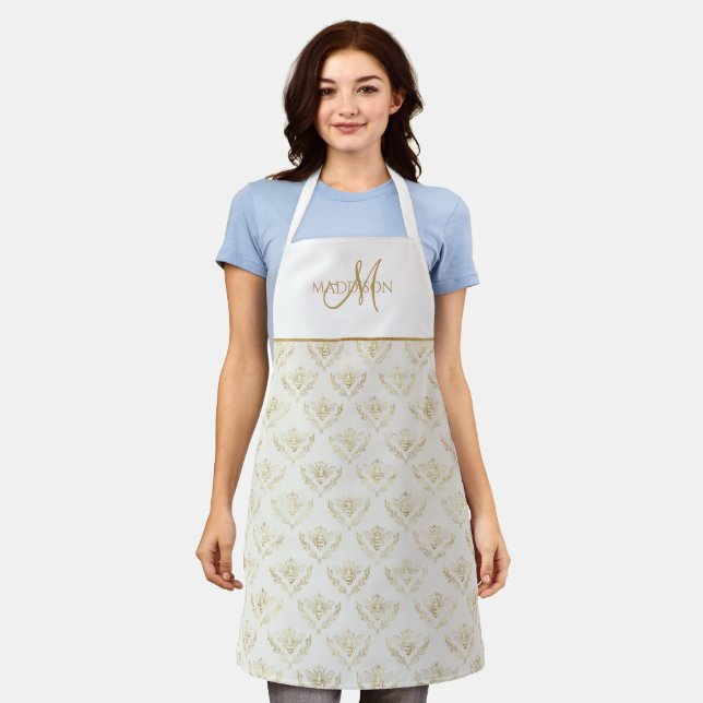 Elegantes Monogramm, Queen Bee, Cream und Gold Schürze (Getragen)