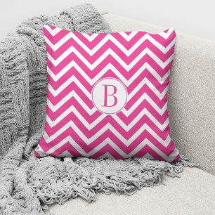 Elegantes Monogramm Rosa Chevron-Muster Kissen
