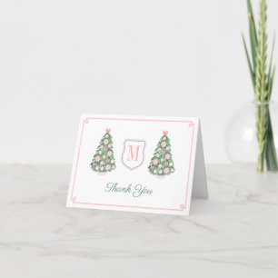 Elegantes Monogramm Rosa Grün Weihnachten Baby Sho Dankeskarte