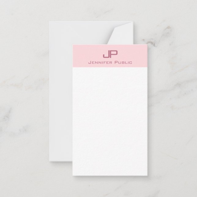 Elegantes Monogramm Rosa Rosa Modernes, einfaches  Mitteilungskarte (Vorderseite)
