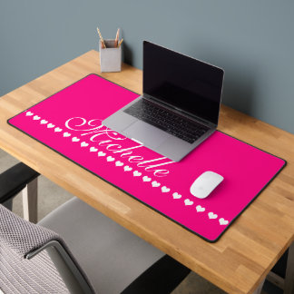 Elegantes Monogramm Rosa und Weiße Herzen Schreibtischunterlage