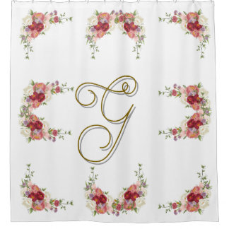 Elegantes Monogramm-Rose-Design Duschvorhang