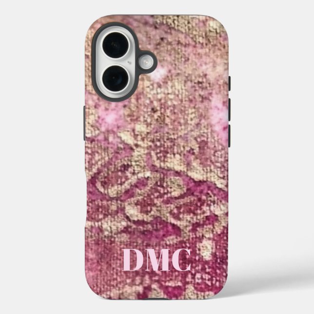 Elegantes Monogramm-Rose-Rosa-Farbverlaufsmuster iPhone 16 Hülle (Rückseite)