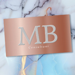 Elegantes Monogramm Roségold & Gebürstetes Silber Visitenkarte