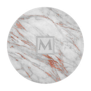 Elegantes Monogramm Roségold Kupfer Weiß Marmor Schneidebrett