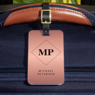 Elegantes Monogramm Roségold metallisch gebürstet Gepäckanhänger