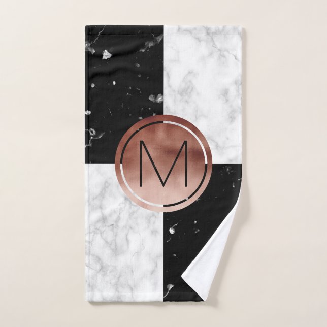 Elegantes Monogramm-Rosen-GoldSchwarz-weißer Badhandtuch Set (Handtuch)