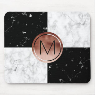 Elegantes Monogramm-Rosen-GoldSchwarz-weißer Mousepad