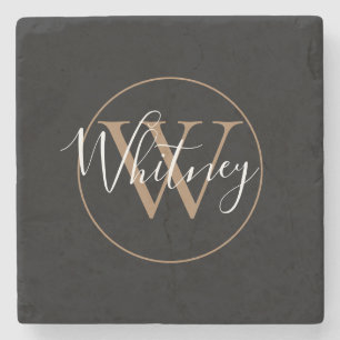 Elegantes Monogramm-Schriftzug Schwarz Gold Steinuntersetzer